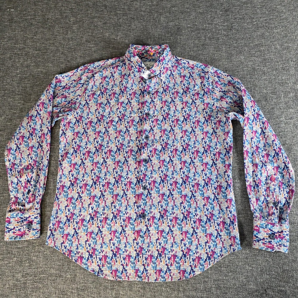 Robert Graham Shirt Men S Classic Fit Linen Cotton Multicolor Abstract Button Up
